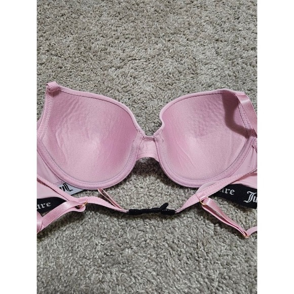 Juicy Couture Plunge Push Up Bra 34B Pink Black Logo Underwire Padded - Picture 5 of 7